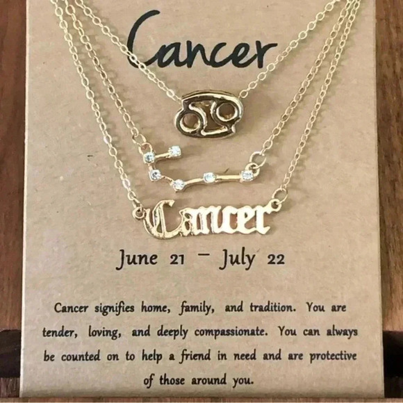 Cancer Horoscope 3 Rose Gold Tone Stone Faux  Zodiac Astrology Necklace New - Picture 1 of 3